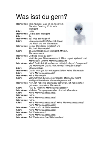 KS3 German Playscript: Ich esse gern Marmelade