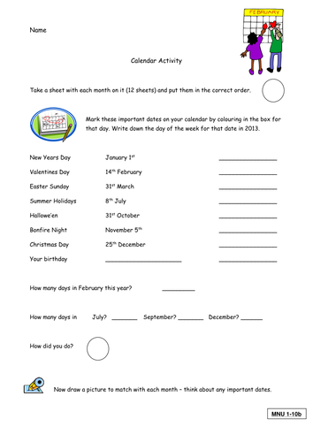 Activity to find dates on a calendar