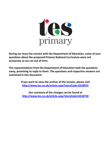 Primary Curriculum Unanswered Questions
