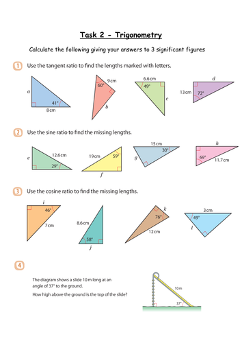 Trigonometry Missing Sides Grade B Level 8 Teaching Resources