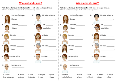 German: Hair, Eye Colour Gap Fill - Differentiated