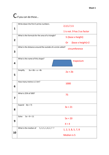 C if you can do these; revise grade c maths