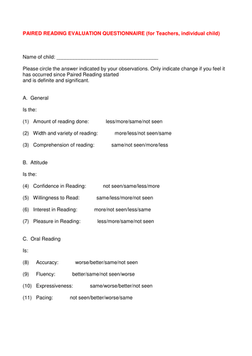 Paired reading - Evaluation