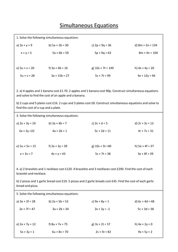 Simultaneous Equations Lesson