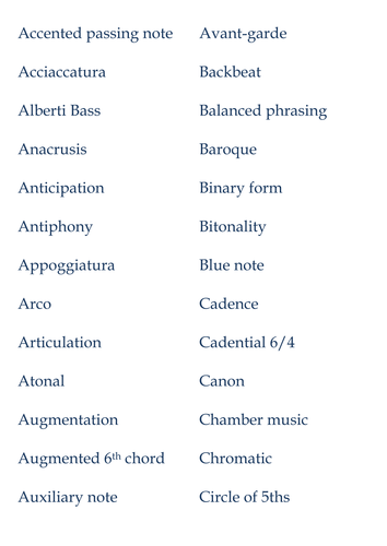 AS/A2 Edexcel Music glossary key terms