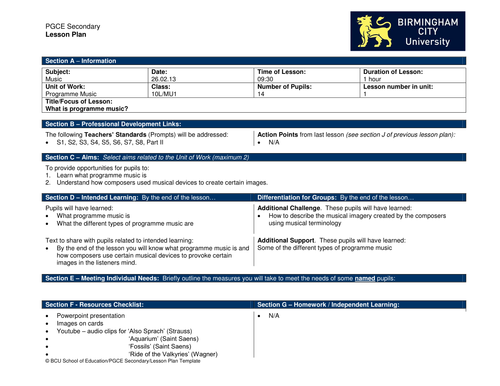 Programme Music Lesson 1 Year 10
