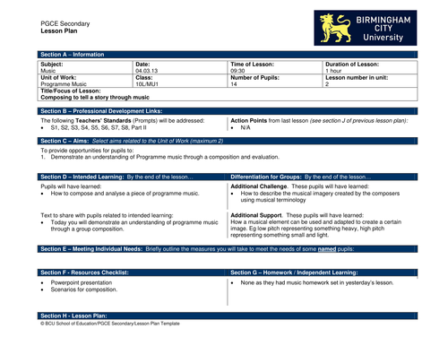 Programme Music Lesson 2 Year 10