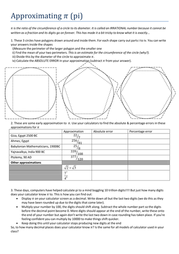 Approximating pi - pi day