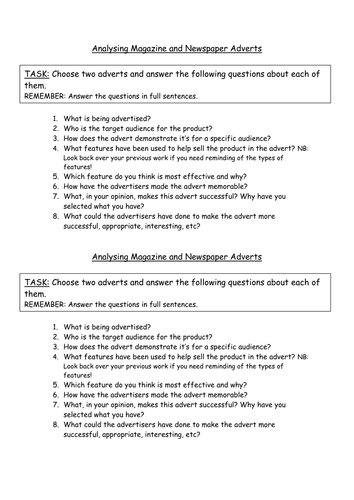 Analysing Magazine & Newspaper Adverts