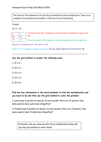 Mulitplication worksheet