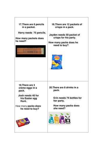Word problems- How many packets are needed? Yr3/4