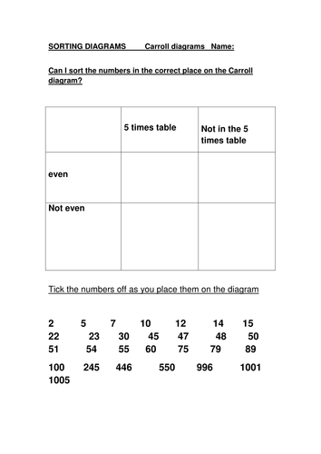 2 carroll diagrams 56 times table evenodd teaching