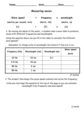 Measuring Wave Speed Frequency Wavelength Teaching Resources 9905