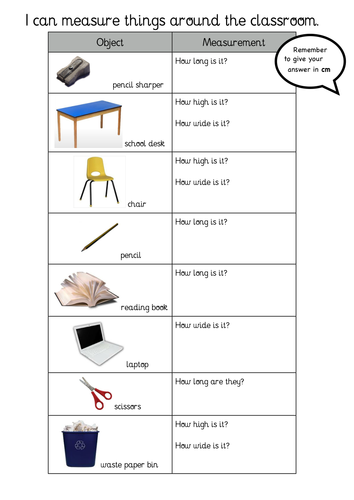 exercise english standard 5 Measuring Objects Classroom flissiti worksheet cm, in by