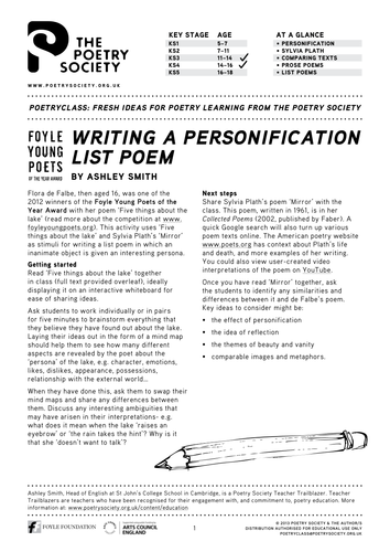 Using Sylvia Plath: personification list poems