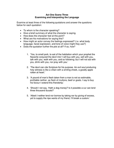 The Merchant of Venice 1:3 Worksheet