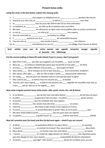 Present Tense Practice In French Teaching Resources