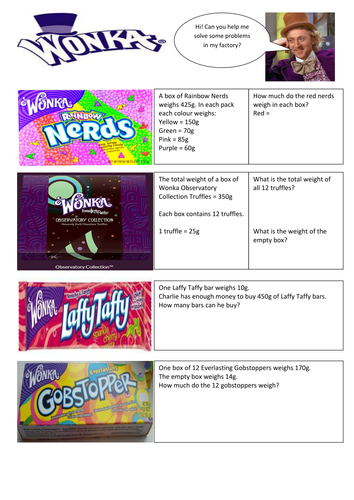 Willy Wonka themed weight word problems