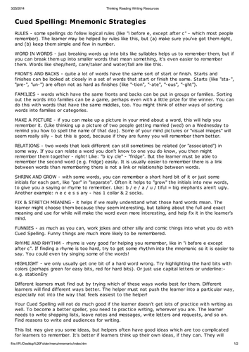 Cued spelling - Mnemonics