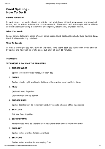 Cued spelling - Method and procedure