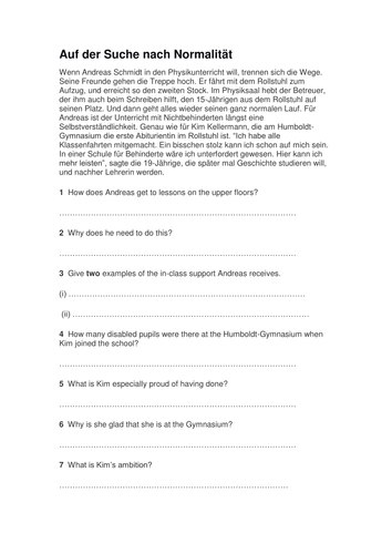 Behinderte Schüler/innen :  GCSE style question