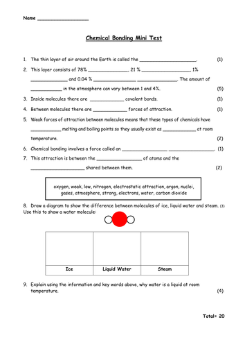 Bonding in molecules AFL test sheet