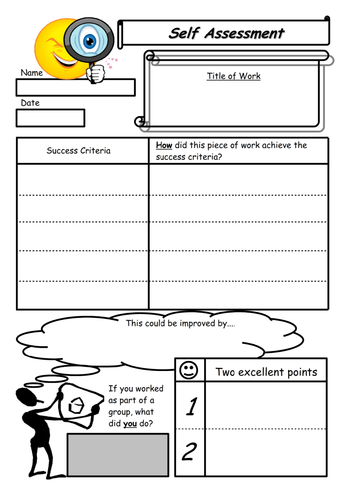 Self assessment and peer assessment sheets