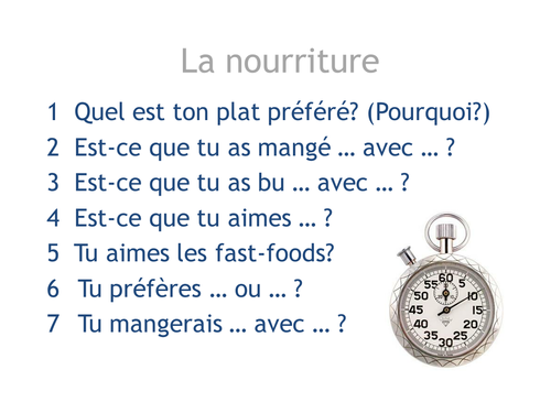 La Nourriture - French SPEAKING ACTIVITY
