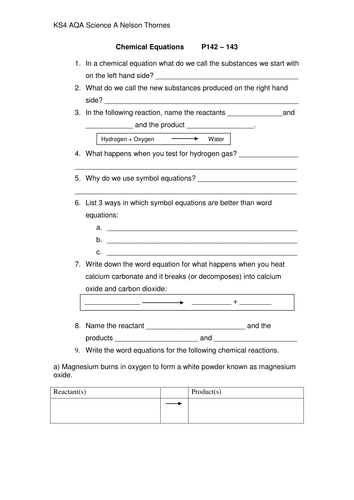 Intro to Chemical Equations | Teaching Resources