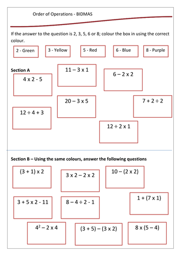 bidmas basic questions worksheet by danielabbott89