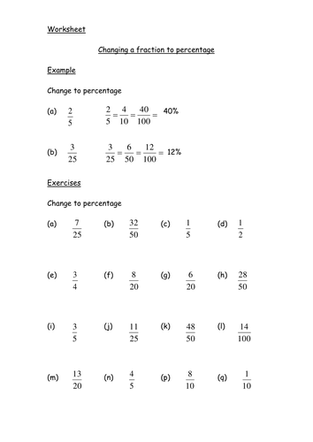 Converting Fractions Into Percentages. | Teaching Resources