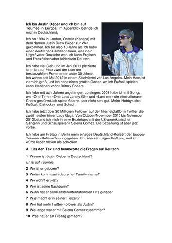 Justin Bieber TEXT und FRAGEN