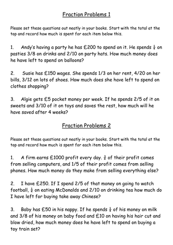 Worksheets Fraction Word Problems fraction word problems by rich4ruth teaching resources tes