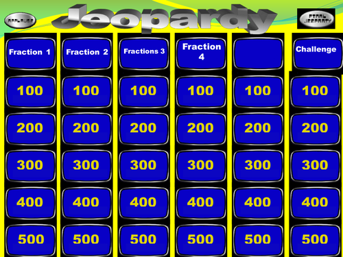 Jeopardy Maths KS3 Fractions level 4 5