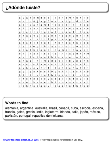 KS3 Spanish; country Wordsearch 3/1 Mira 2 Express