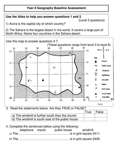 year 8 ks3 geography baseline assessment maps teaching resources