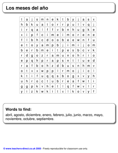 Spanish months of the year - Word search