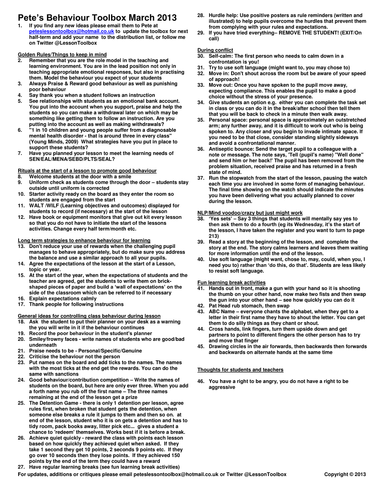 Pete’s Behaviour Toolbox March 2013