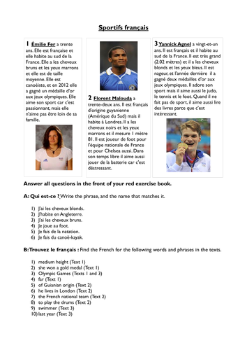 Sports Personality - 3rd person revision + reading