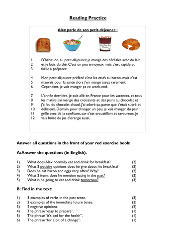 Y8 - food and drink - breakfast - reading