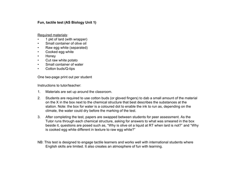 Biology AS/A2 - actile test/activity