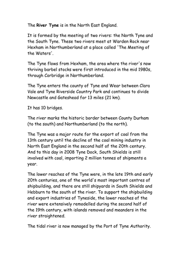 Famous Rivers fact sheets