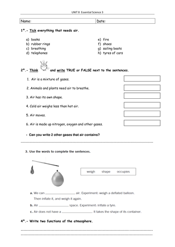 free for 1 grade worksheets phonics Properties Teaching by Resources The  of Air pelusilla