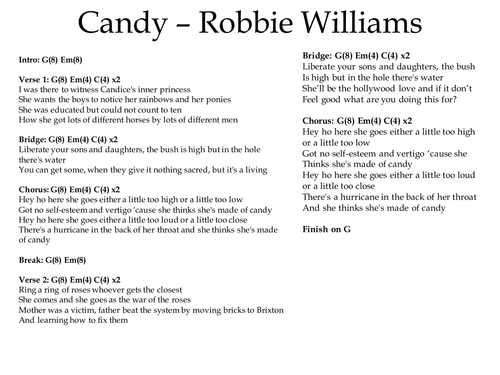 Candy - Robbie Williams: chords and lyrics