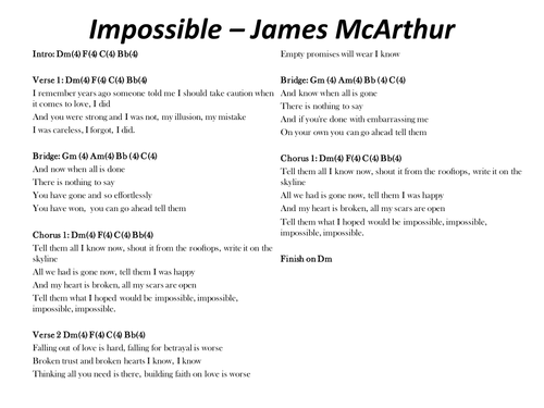 Impossible - James Arthur; chords and lyrics