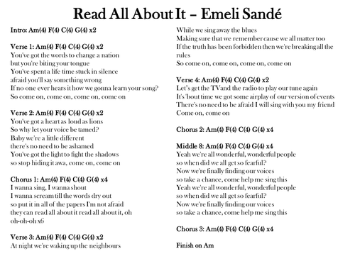Read All About It - Emeli Sande chords and lyrics