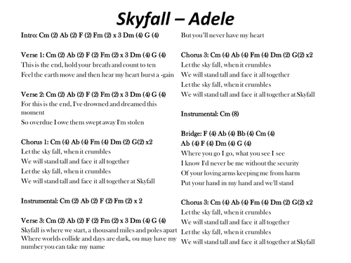 Skyfall - Adele; chords and lyrics