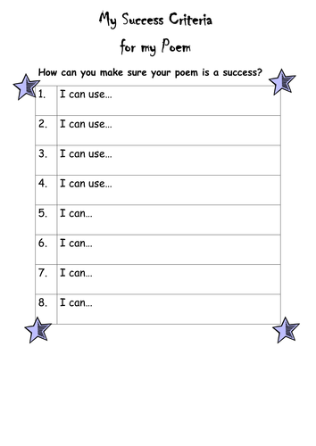 worksheet blank ks1 Frame Steffster for Poem Teaching by Success Criteria worksheet blank ks1 Frame Steffster for Poem Teaching by Success Criteria