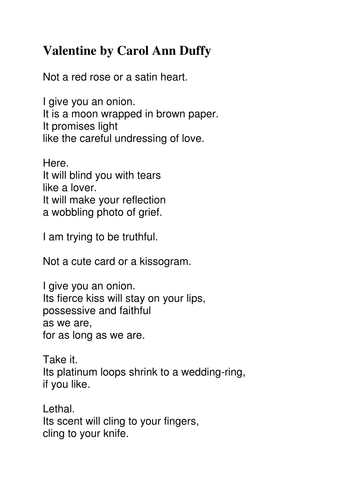 Valentine by Carol Ann Duffy | Teaching Resources