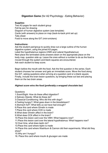 Digestion game (ghrelin/CCK/leptin) AQA Psych A